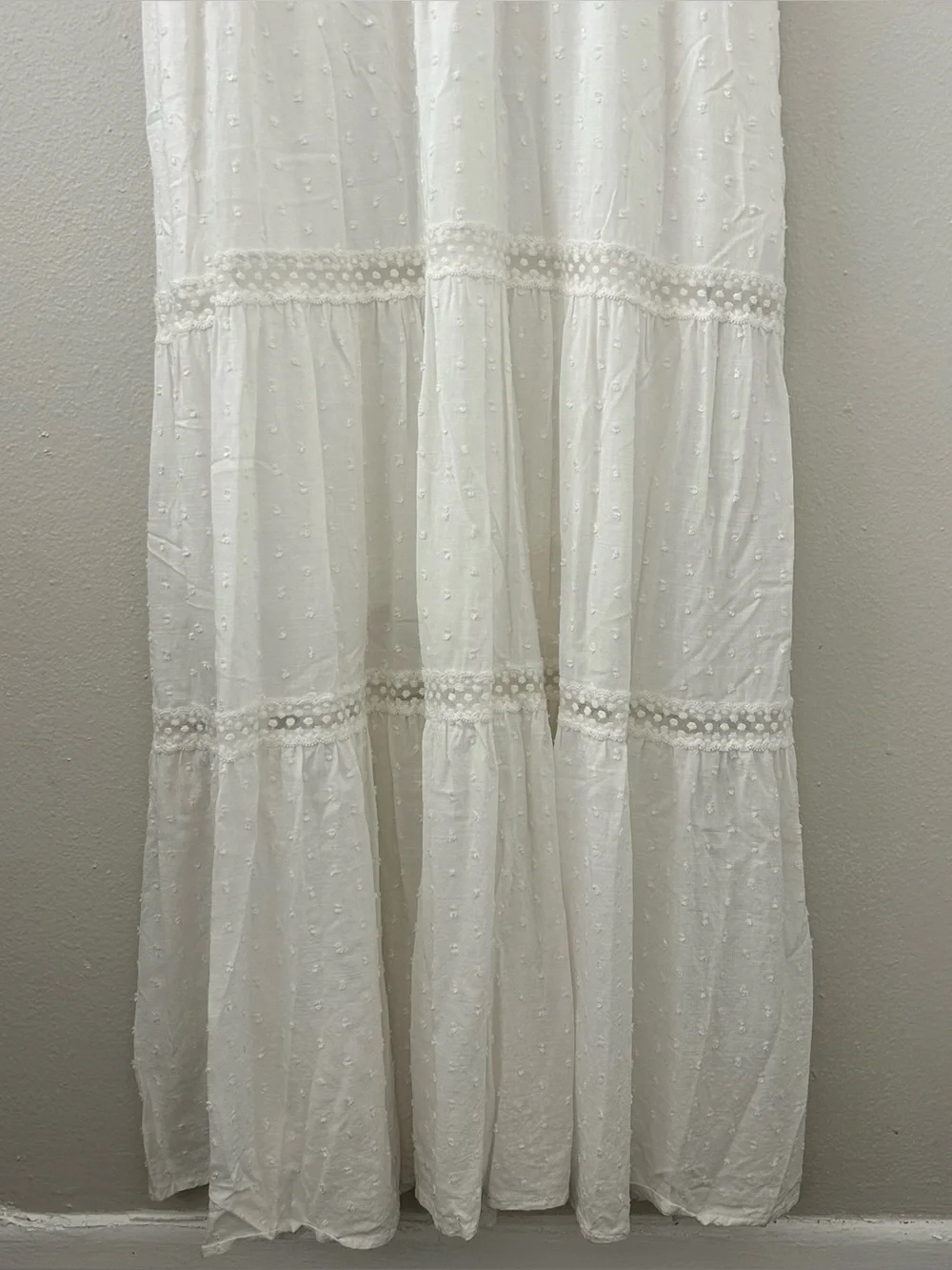 Knox Rose White Tiered Maxi Dress Women’s L Swiss Dot Lace Boho Romantic Beach